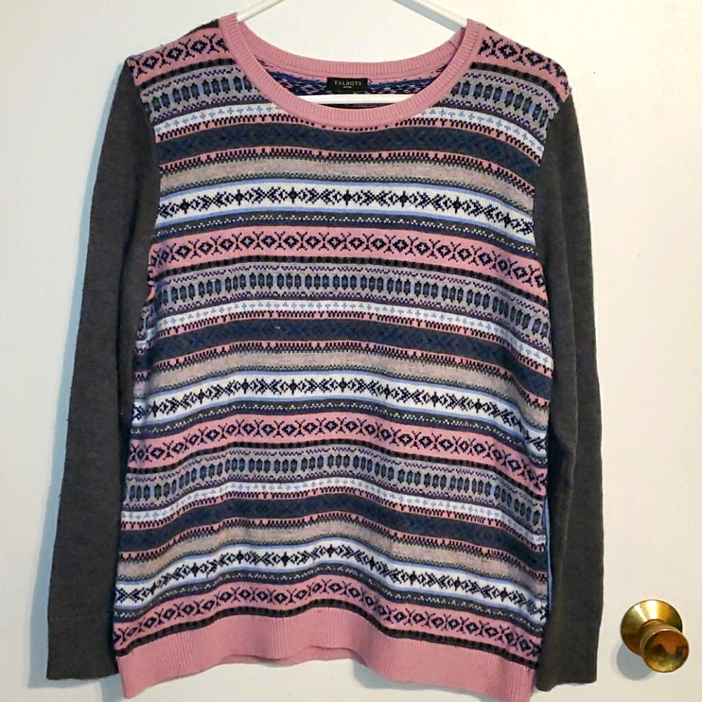 Talbots Grey & pink striped design soft sweater